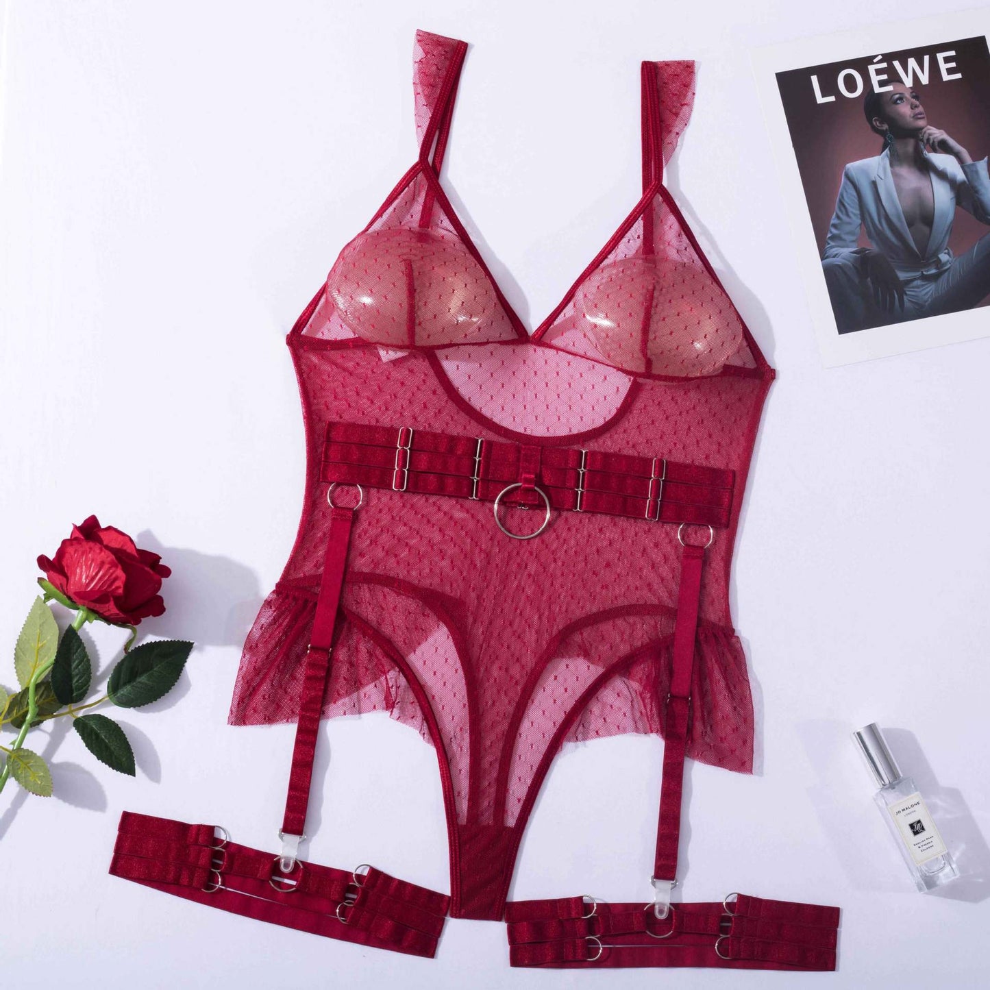 Sexy Erotic Bodysuit Fishnet Lingerie Hollow Out Nightgowns See Through Temptation Transparent Straps Intimates Porno Floral Hot