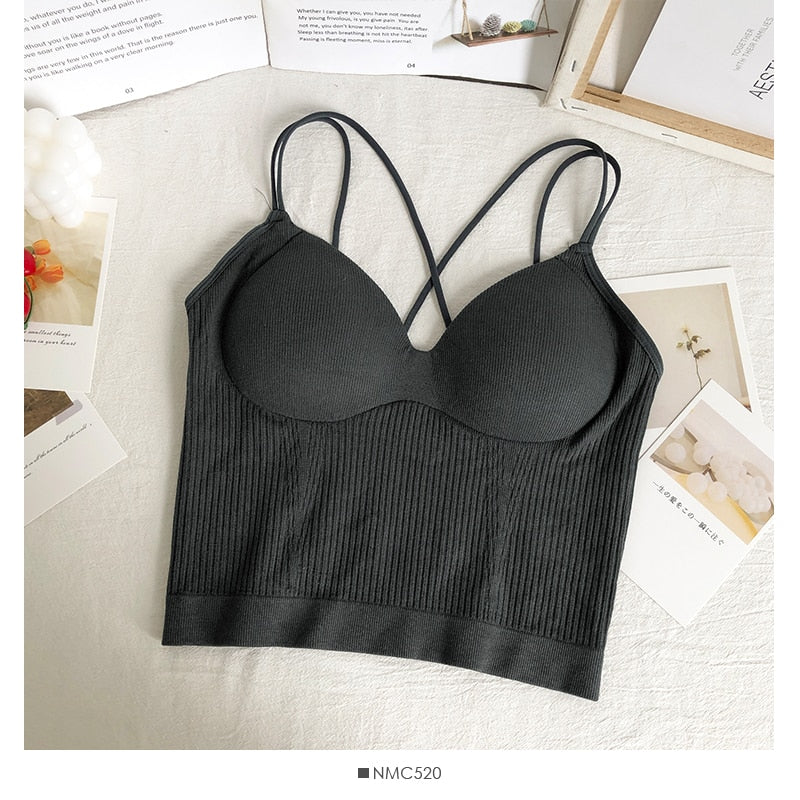 Knitted Binder Chest Woman Tank Tops Spaghetti Strap Corset Crop Camis With Built in Bras Korean Fashion Woman Tanks Camisole