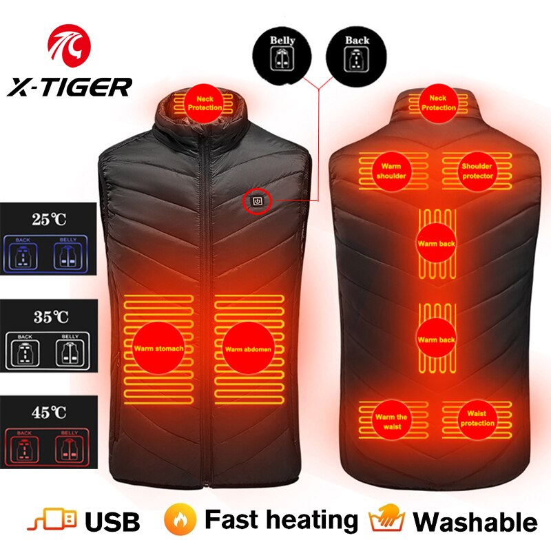 X-TIGER Heated Vest Winter Smart 2/9 Places Keep Warm Heated Jacket Men Women Usb Heated Jacket Heating Vest Thermal Clothing