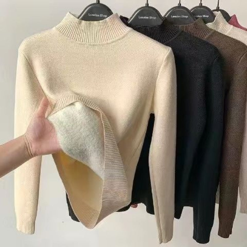 Women Turtleneck Sweater Autumn Winter Elegant Thick Warm Long Sleeve Knitted Pullover Female Basic Sweaters Casual Jumpers Tops