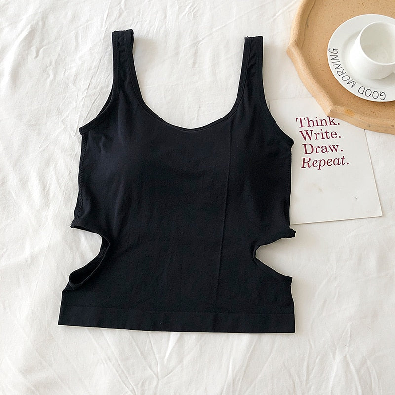 Knitted Binder Chest Woman Tank Tops Spaghetti Strap Corset Crop Camis With Built in Bras Korean Fashion Woman Tanks Camisole