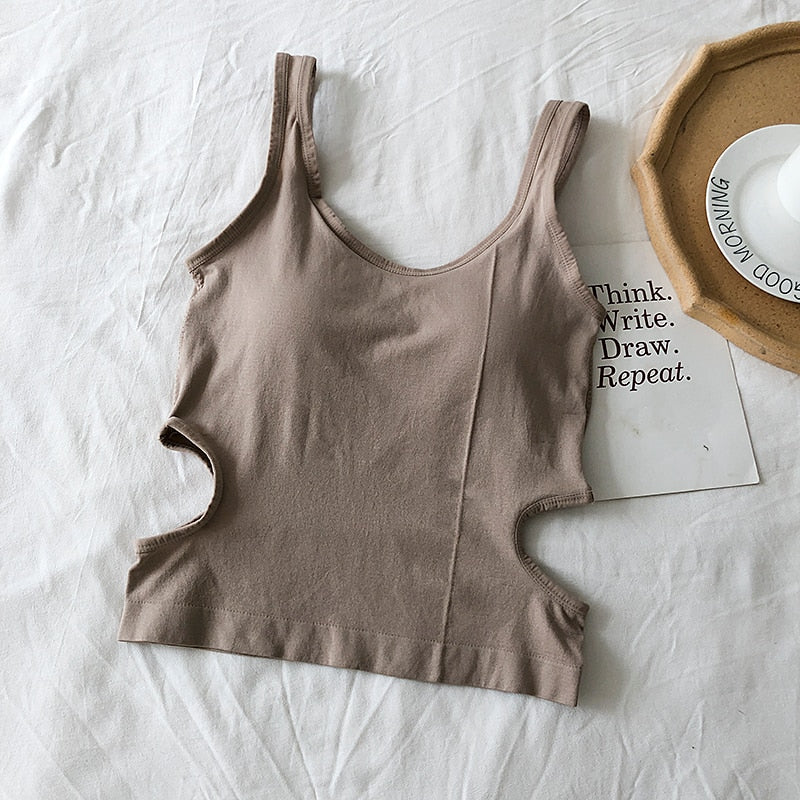 Knitted Binder Chest Woman Tank Tops Spaghetti Strap Corset Crop Camis With Built in Bras Korean Fashion Woman Tanks Camisole