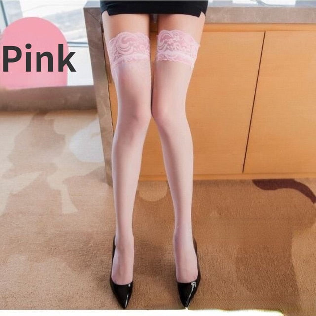 Sexy Lace Stockings Transparent Sexy Knee High Socks Thigh High Long Socks Stockings with Anti-slip Stocking for Women Erotic