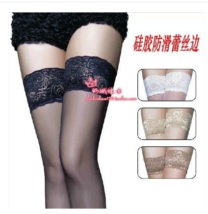 Sexy Lace Stockings Transparent Sexy Knee High Socks Thigh High Long Socks Stockings with Anti-slip Stocking for Women Erotic