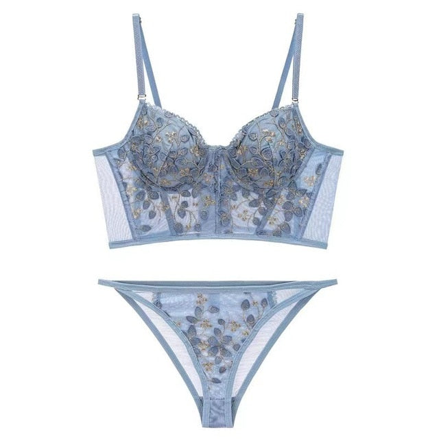 Sexy Lingerie for Women Underwear Set Lace Embroidery Brassiere Women&#39;s Lingerie Set Push Up Thin Bralette Deep V Bra and Panty