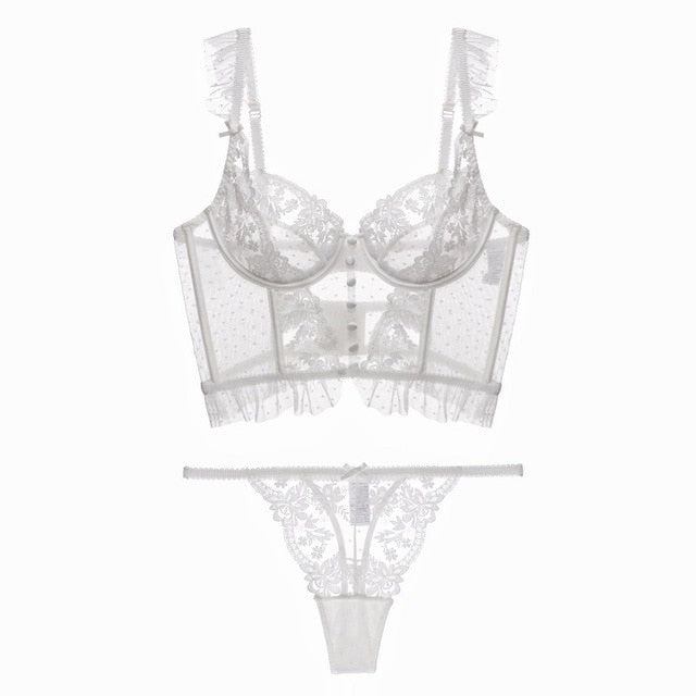 Sexy Lingerie for Women Underwear Set Lace Embroidery Brassiere Women&#39;s Lingerie Set Push Up Thin Bralette Deep V Bra and Panty
