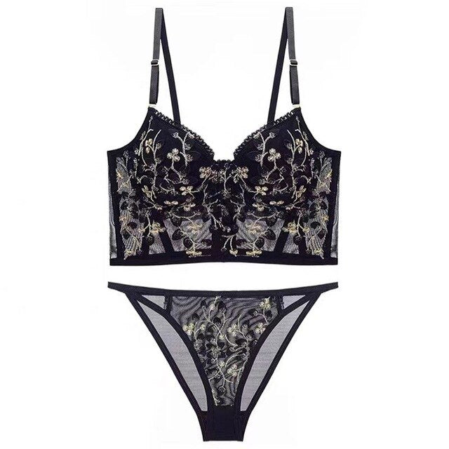 Sexy Lingerie for Women Underwear Set Lace Embroidery Brassiere Women&#39;s Lingerie Set Push Up Thin Bralette Deep V Bra and Panty