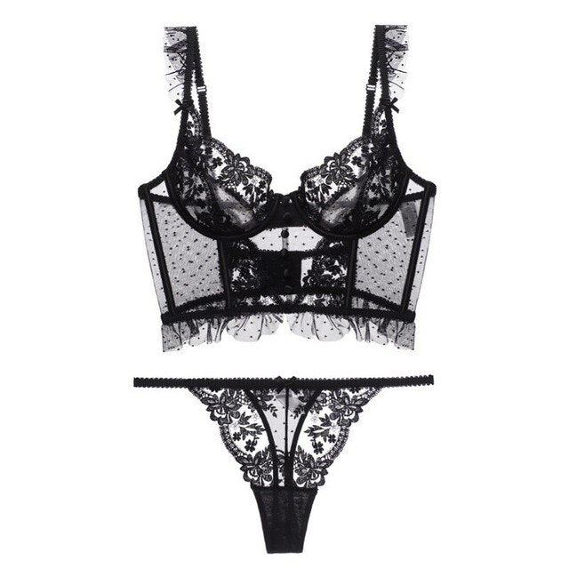 Sexy Lingerie for Women Underwear Set Lace Embroidery Brassiere Women&#39;s Lingerie Set Push Up Thin Bralette Deep V Bra and Panty