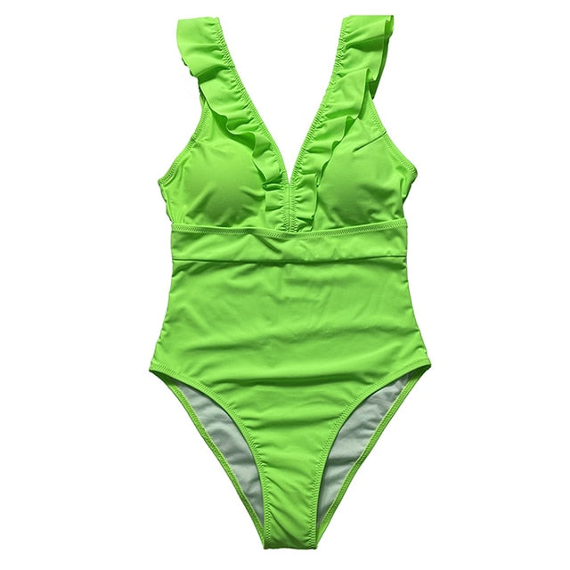 Sexy One Piece Swimsuit 2022 Women Striped Ruffled Swimwear Women Vintage Print Monokini Female Bodysuit Girl Beach Bathing Suit