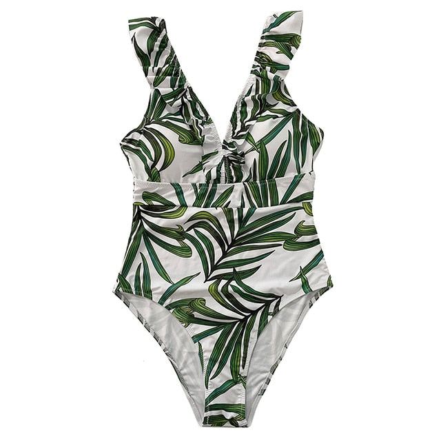 Sexy One Piece Swimsuit 2022 Women Striped Ruffled Swimwear Women Vintage Print Monokini Female Bodysuit Girl Beach Bathing Suit