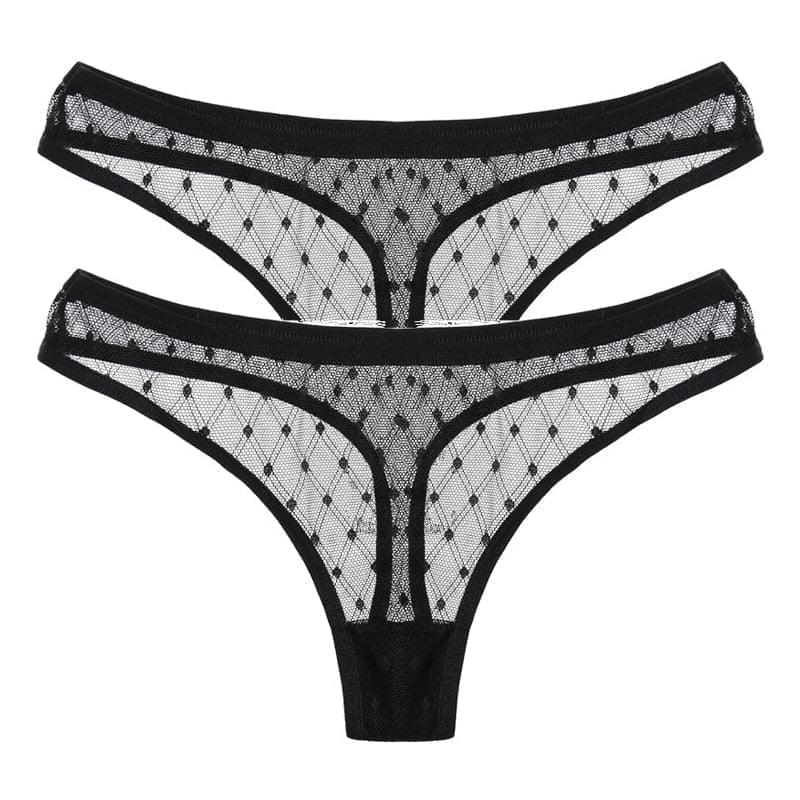 2PCS/Set Lace Sexy G-String - Transparent Women's panties Low-Waist Mesh Perspective Lingerie M-XL