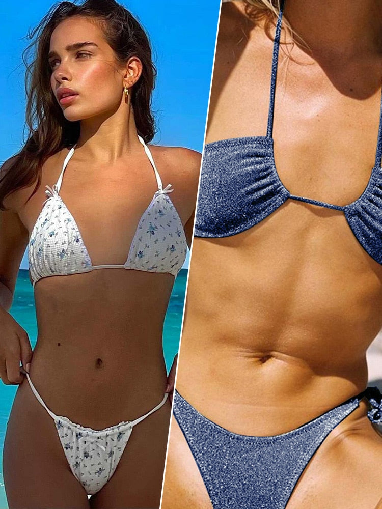 Solid Color Swimsuit Women Swimwear Beach Wrap Bandage Bikinis 2022 Three Piece Suit Sexy Bikini Set Summer Sarong Micro Biquini