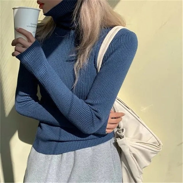 Women heaps collar Turtleneck Sweaters Autumn Winter Slim Pullover Women Basic Tops Casual Soft Knit Sweater Soft Warm Jumper