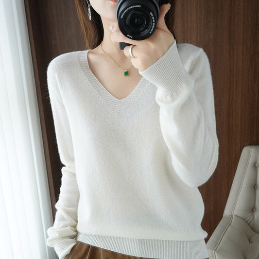 Women's Sweater 2022 Autumn Winter Knitted Pullovers V-neck Slim Fit Bottoming Shirt Solid Soft Knitwear Jumpers Basic Sweaters