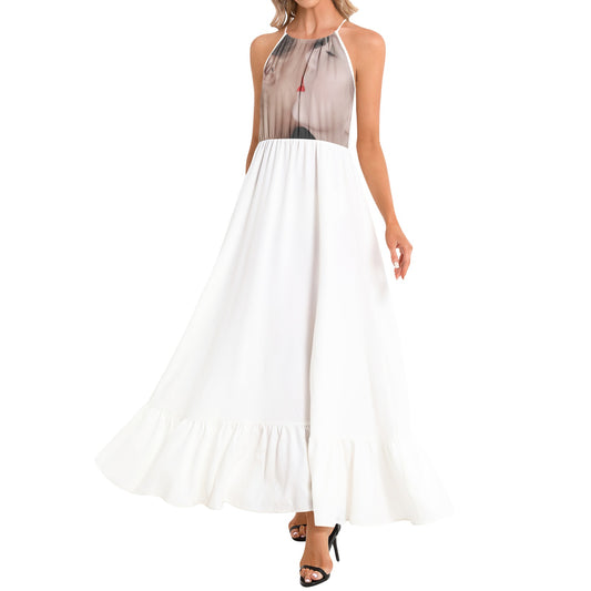 Ruffle Hem Halter Neck Maxi Dress